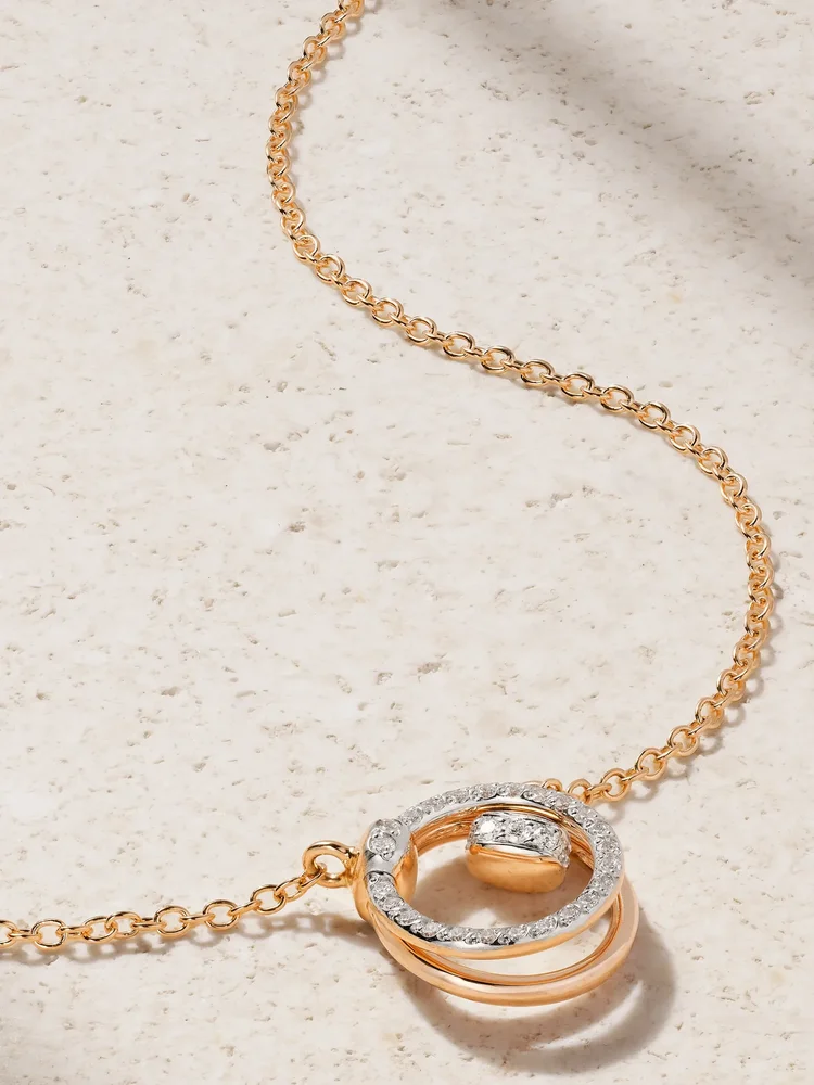 Together rhodium-plated 18-karat rose gold diamond necklace
