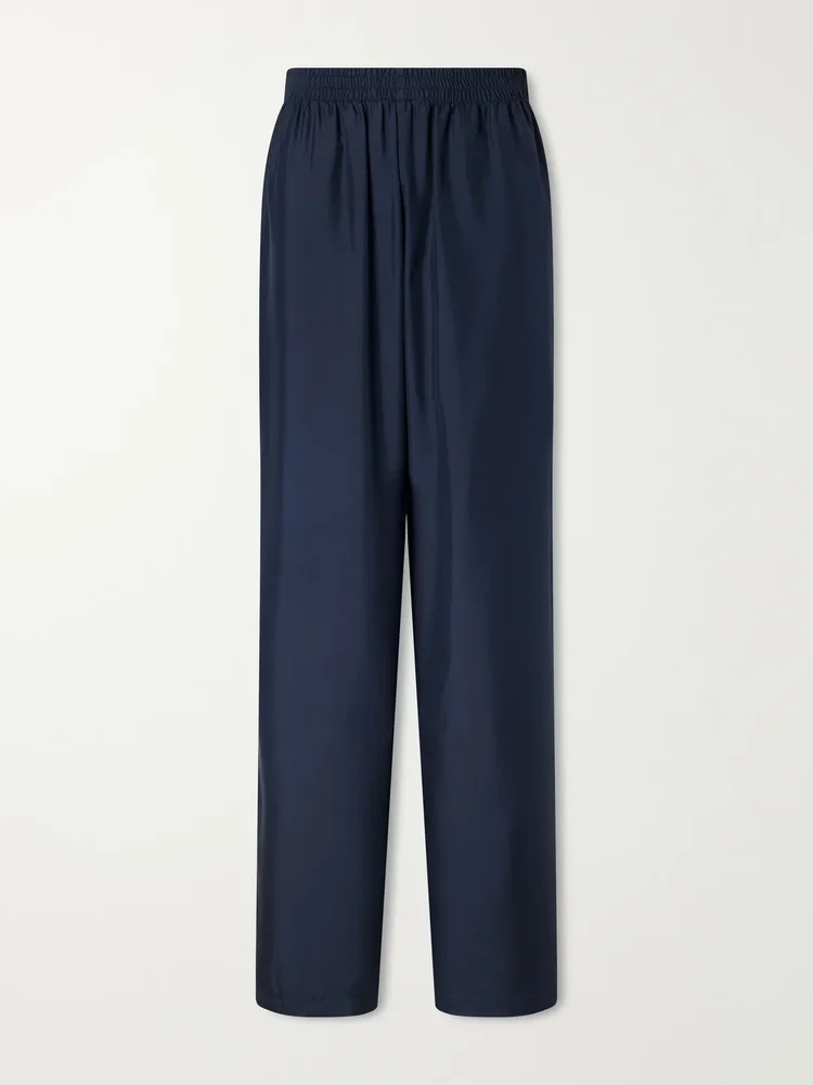 Silk-poplin mid-rise wide-leg pants