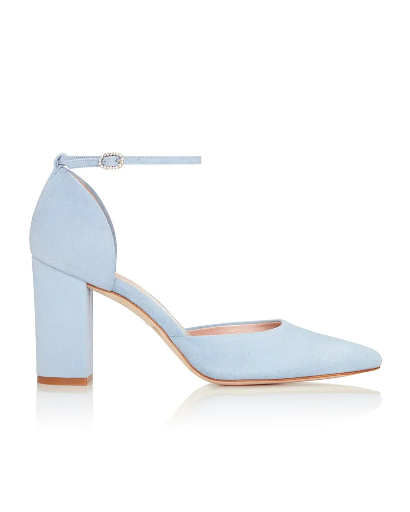 Harriet Powder Blue Suede Mid Block Heel
