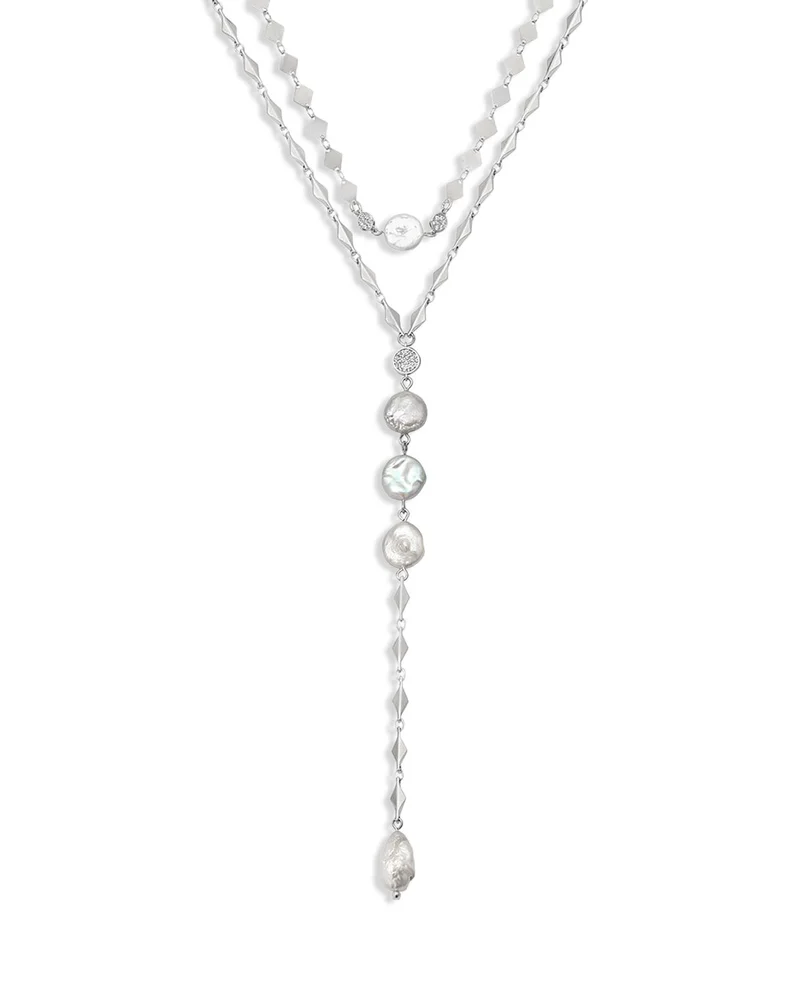 Summer Dreamin' Pavé & Cultured Freshwater Pearl Collar & Lariat Necklaces, Set of 2