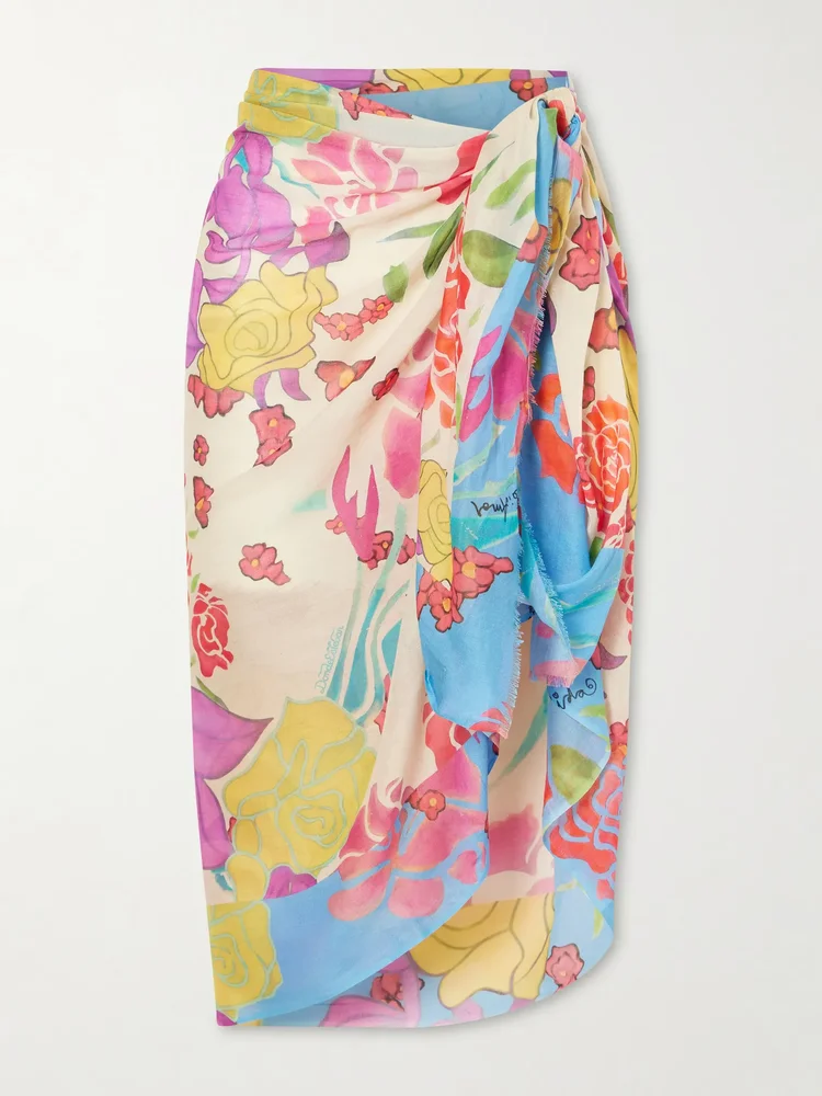 Flores floral-printed cotton and modal-blend pareo