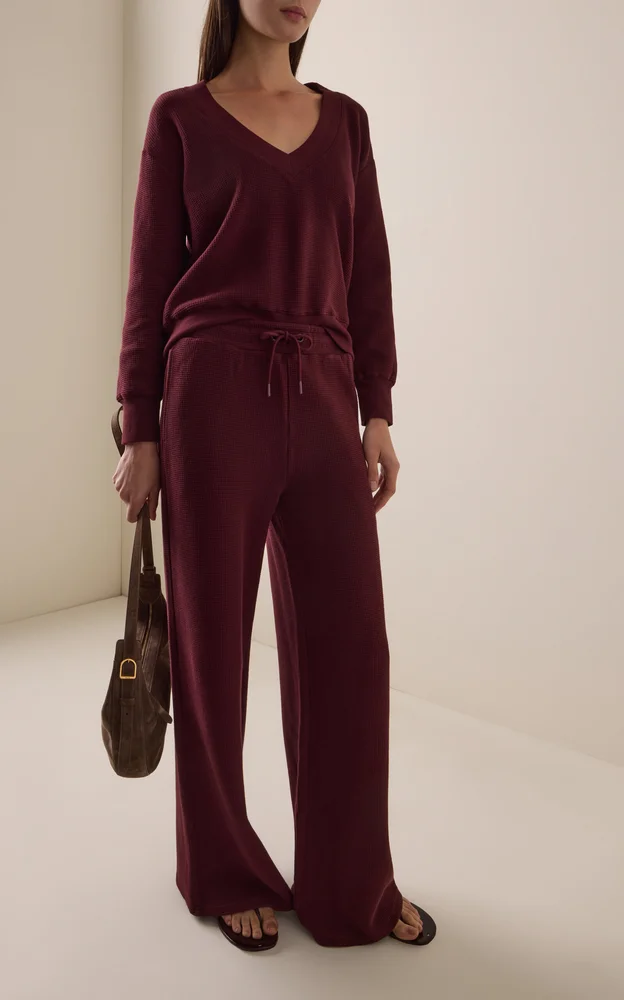 Waffle Knit Wide-Leg Pants