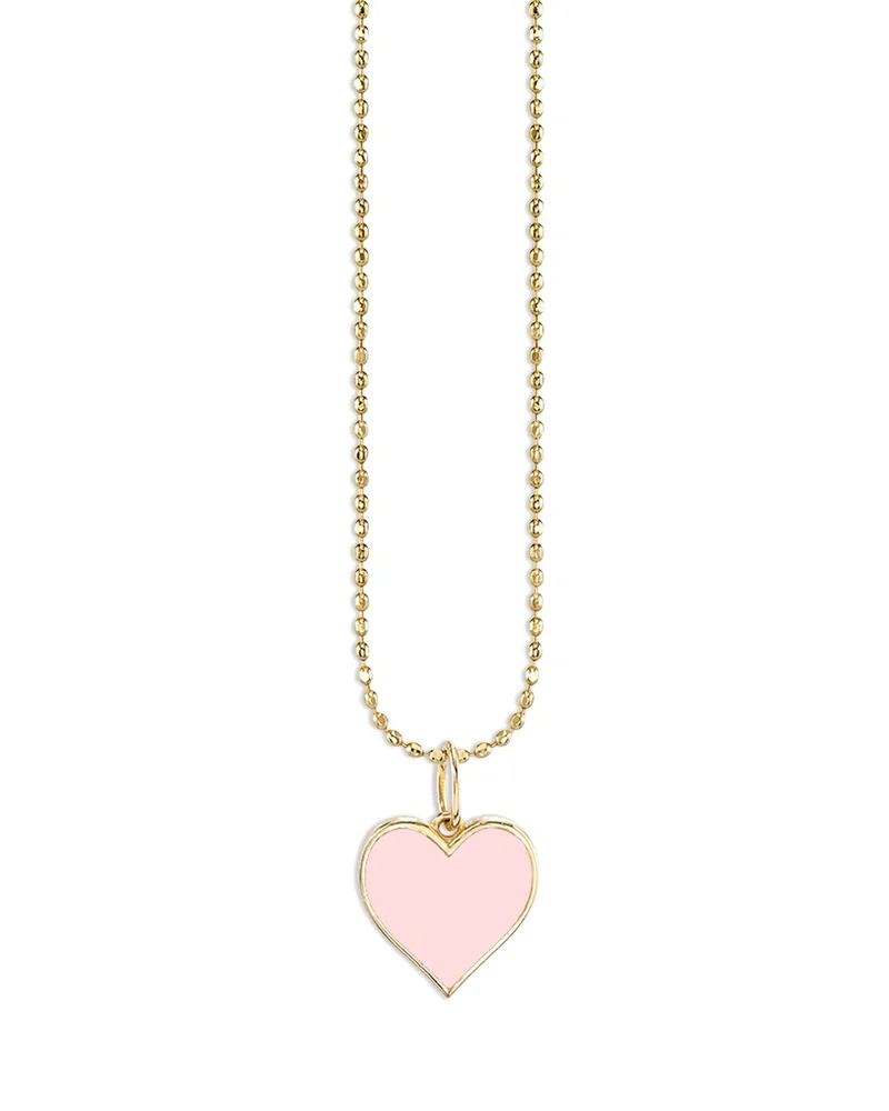 14K Yellow Gold Pink Heart Pendant Necklace, 14"-16"