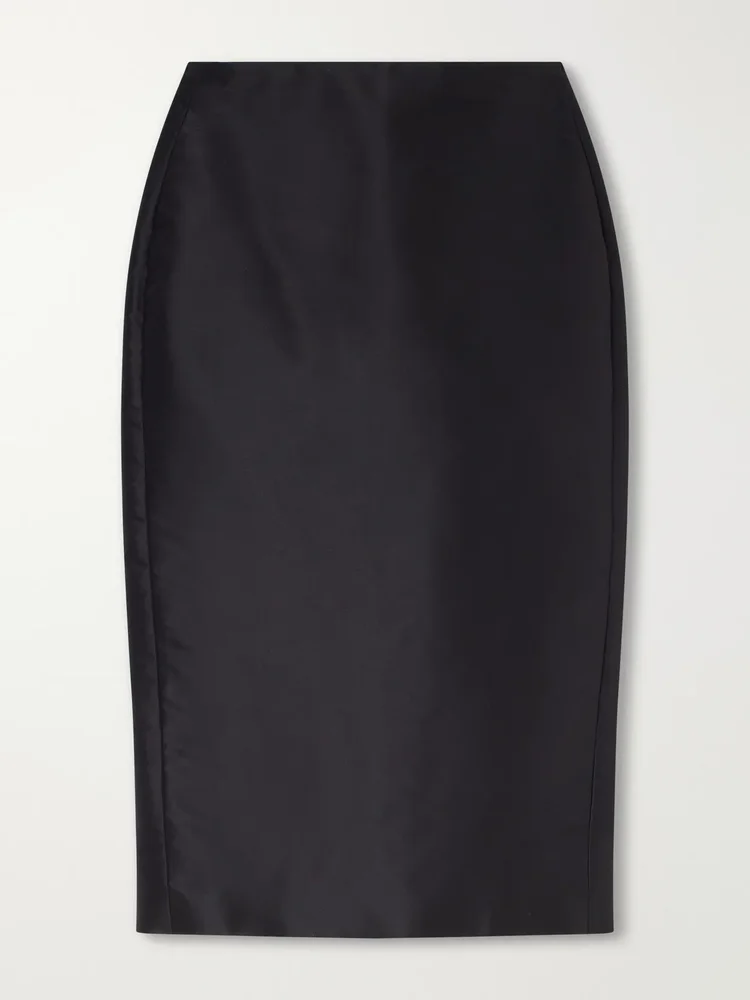 silk faille midi skirt