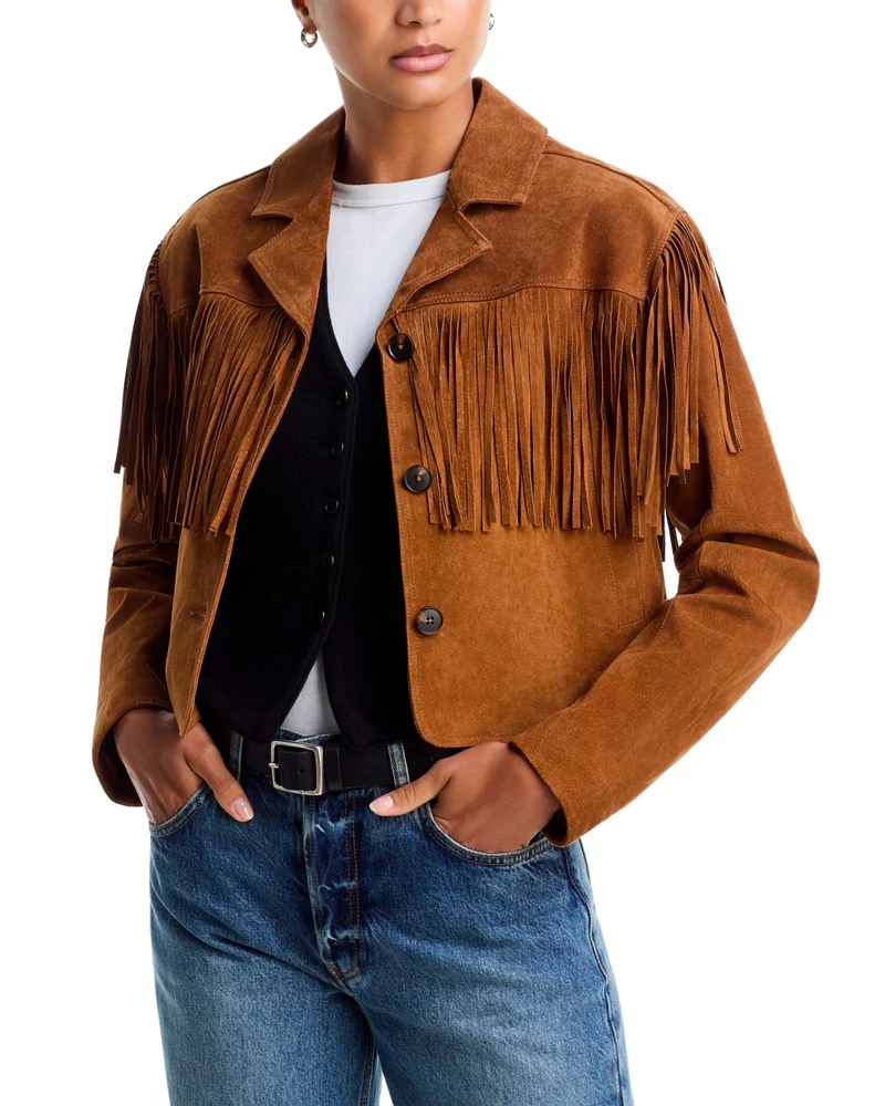 Smoked Paprika Leather Fringe Jacket
