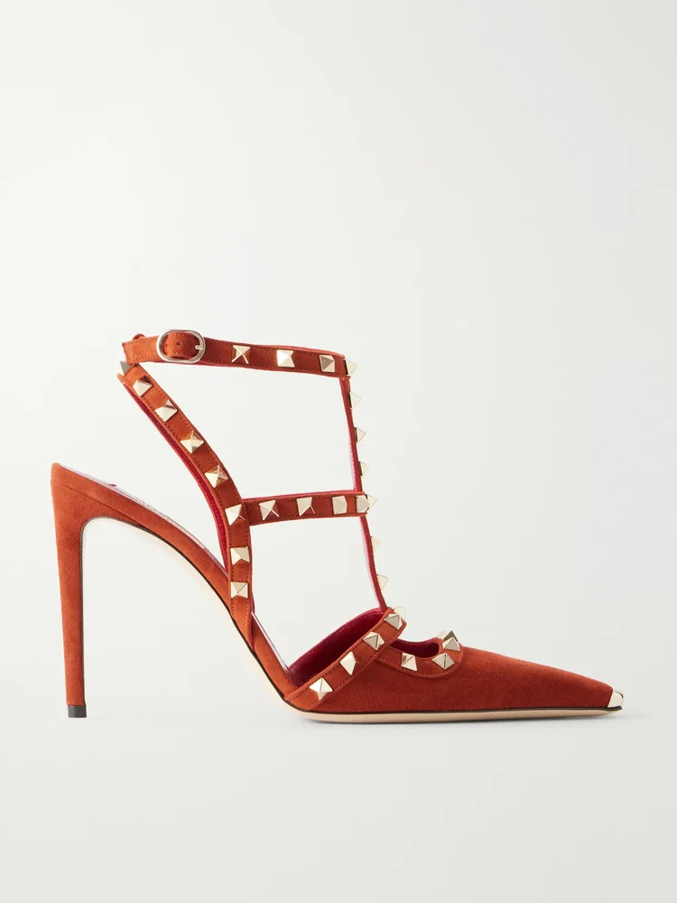 Rockstud 100 embellished suede pumps