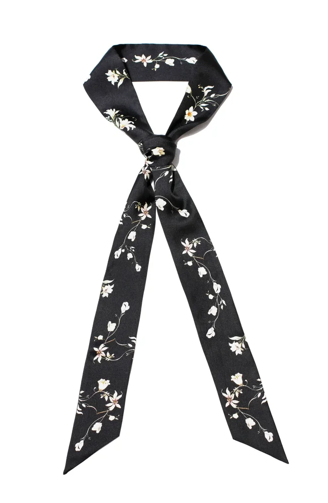 Silk Skinny Scarf Starlit Bloom