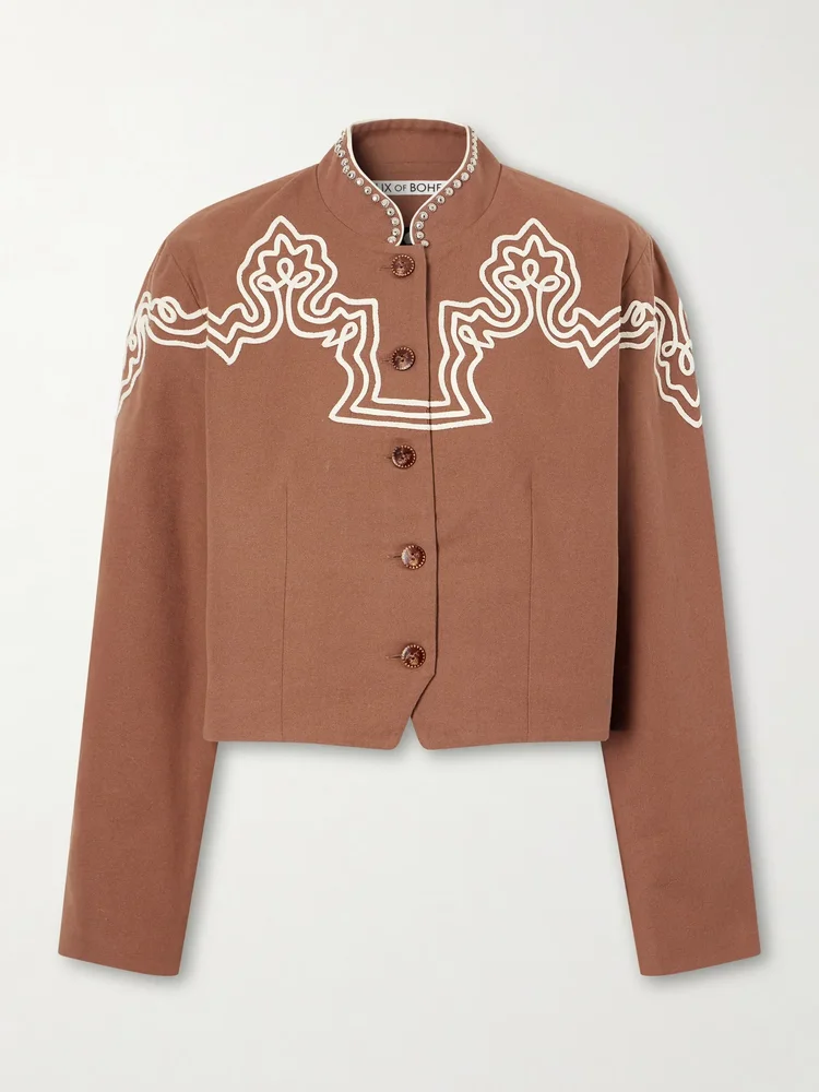 Clarke Clove Spur cropped appliquéd cotton-poplin jacket