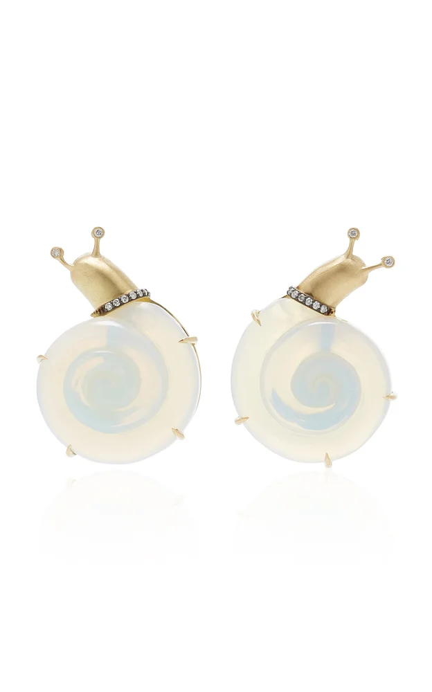 Opaline and Diamond Snail Earrings