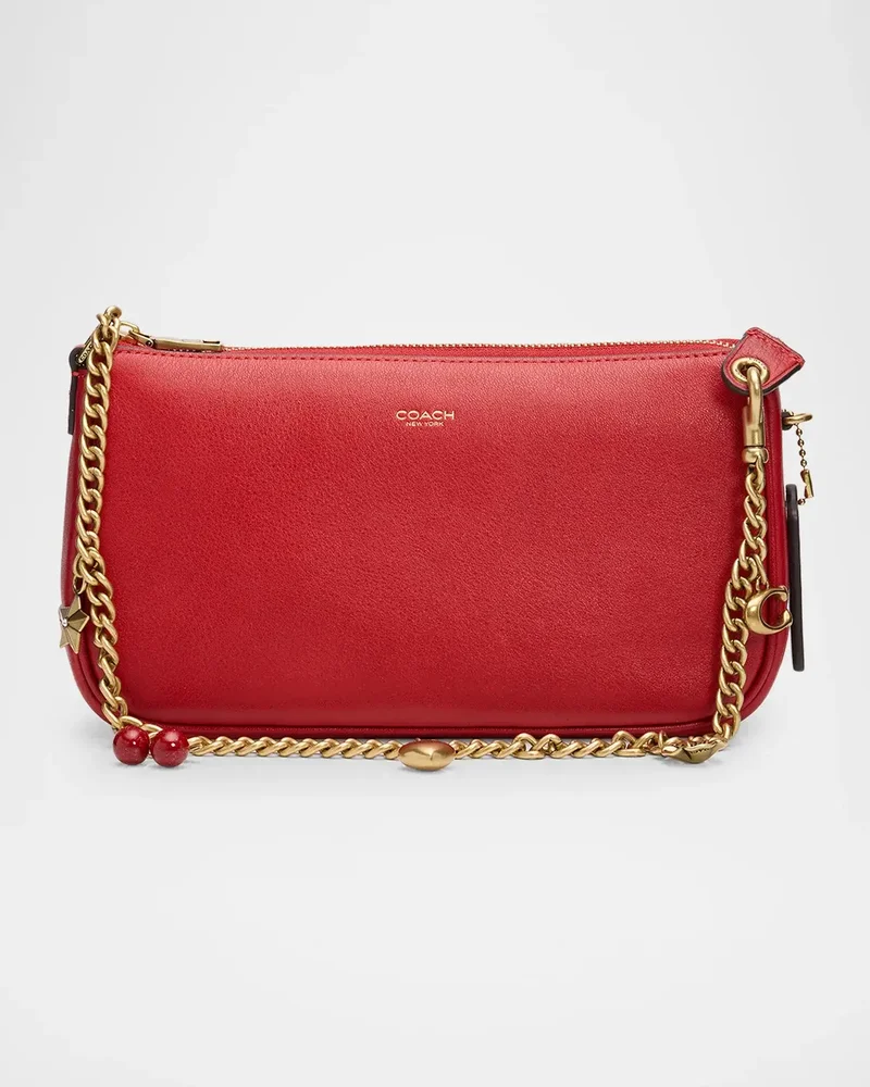 Plaza Leather Shoulder Bag with Charm Chain