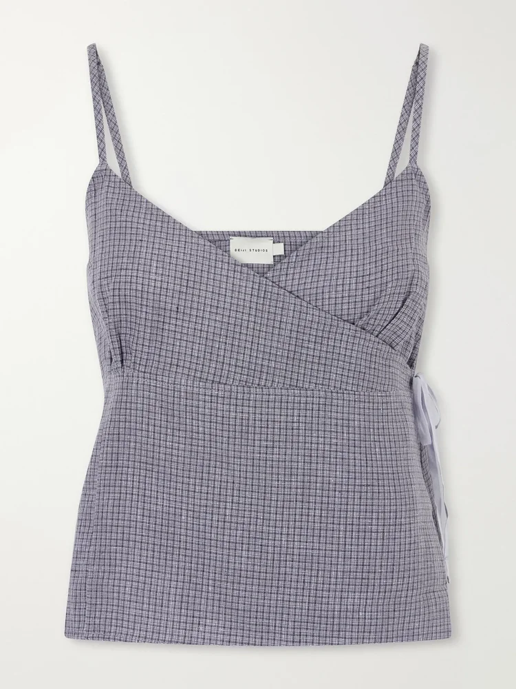 Wrapping micro-check linen top