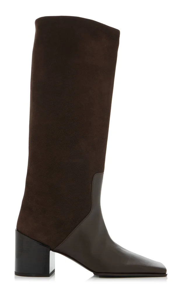 Square Nubuck and Leather Knee Boots