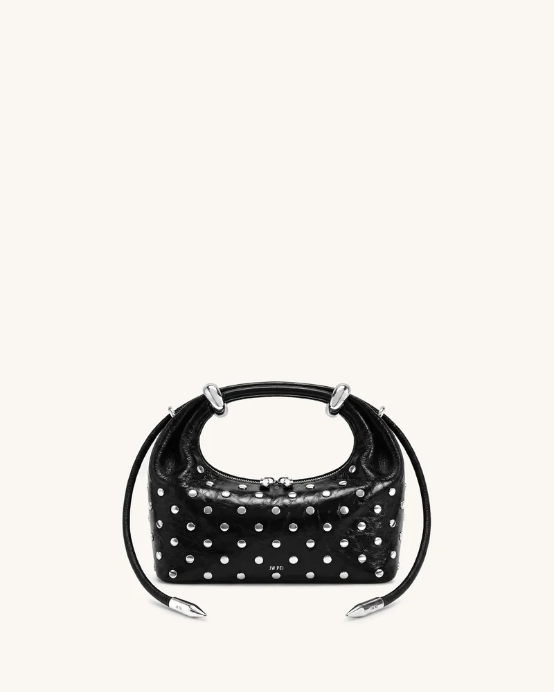 Ellie Studded Metal Ring Embellished Top Handle Bag - Obsidian Black
