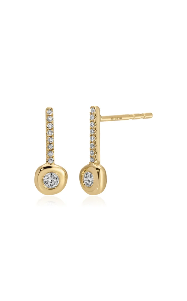 14K Yellow Gold Diamond Pillow Bar Earrings