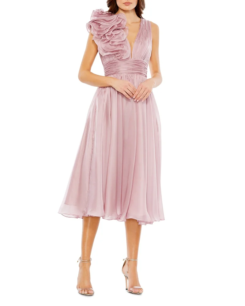 Sleeveless Chiffon A-Line Tea Length Cocktail Dress