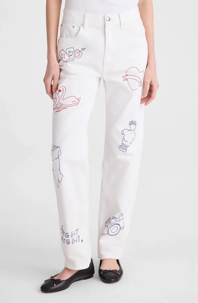 Embroidered Slim Boyfriend Jeans