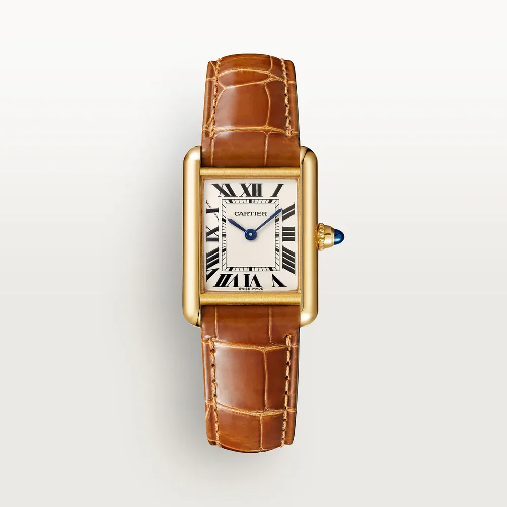 Tank Louis Cartier Watch Small, Quartz Movement, Yellow Gold, Leather