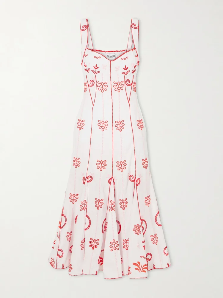 Naia tiered broderie anglaise cotton-blend midi dress