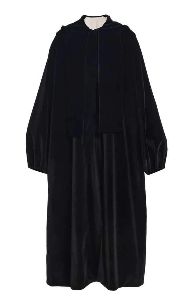Hooded Scarf Pocket-Detailed Cotton Velvet Coat