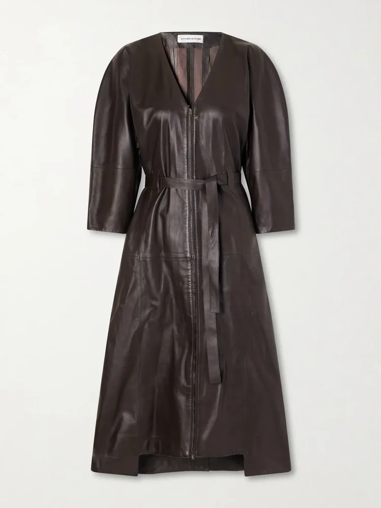 dolman belted leather midi dress