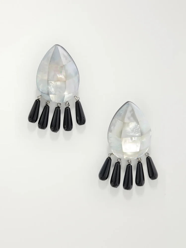 Lucia rhodium-plated mother-of-pearl and onyx earrings