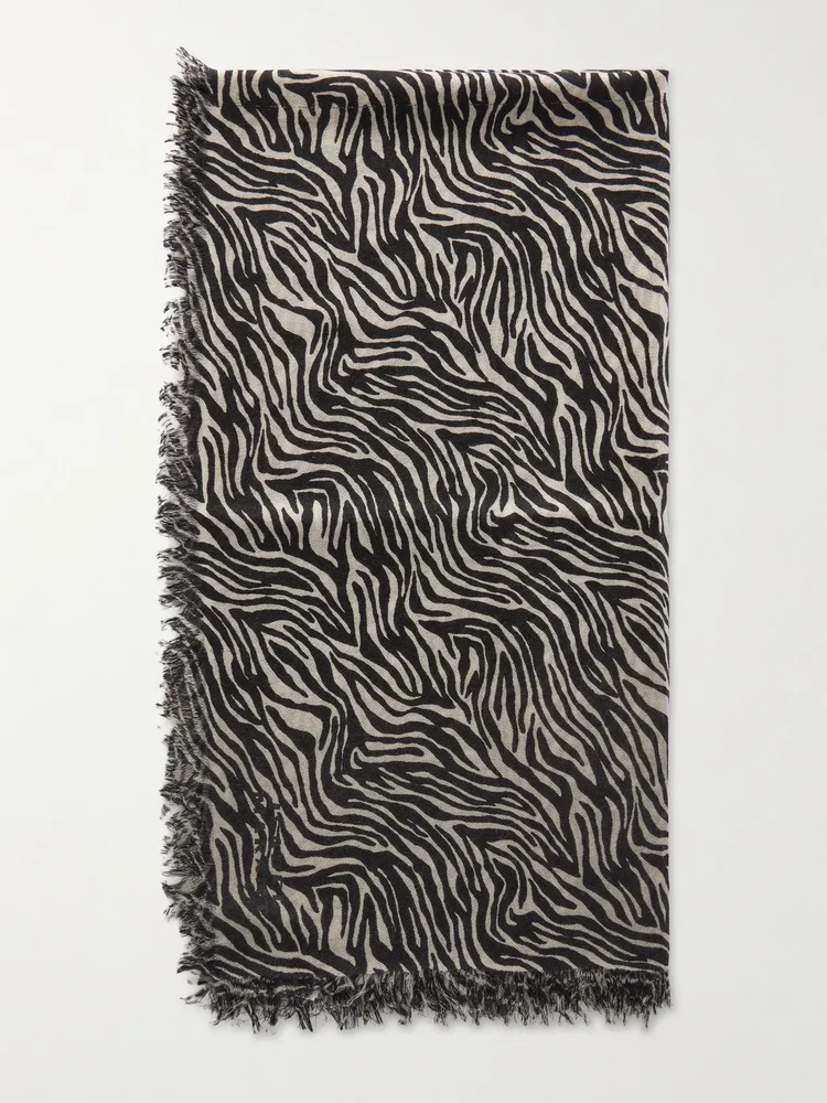 Alecia zebra-print cashmere and wool-blend scarf