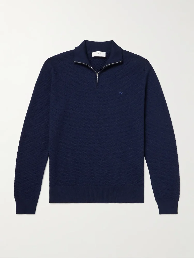 Logo-Embroidered Merino Wool Half-Zip Sweater