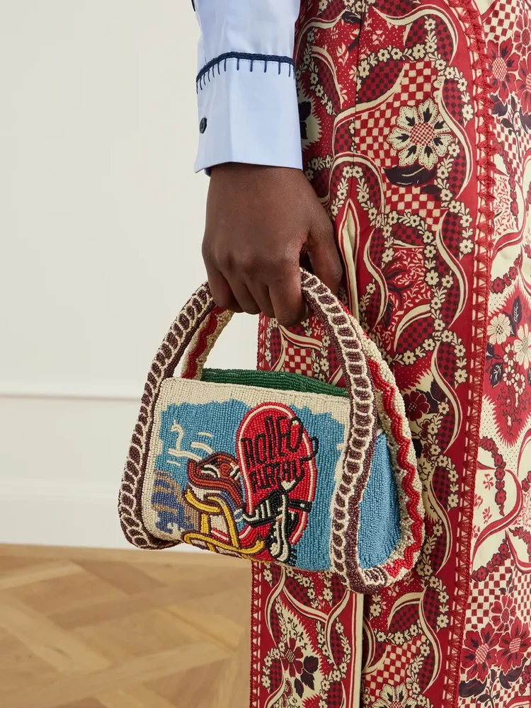 Ace beaded twill top-handle bag