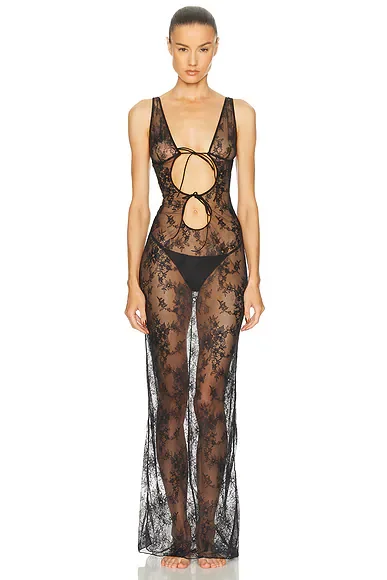 Ultra Fine Lace Long Slip Dress