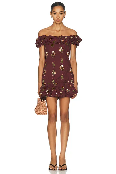 Jardin Mini Dress in Burgundy