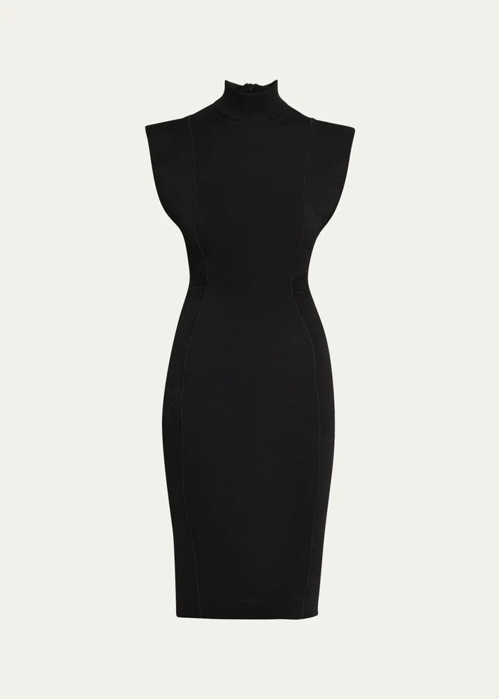ALAÏA Mock-Neck Cap-Sleeve Seam Paneled Dress