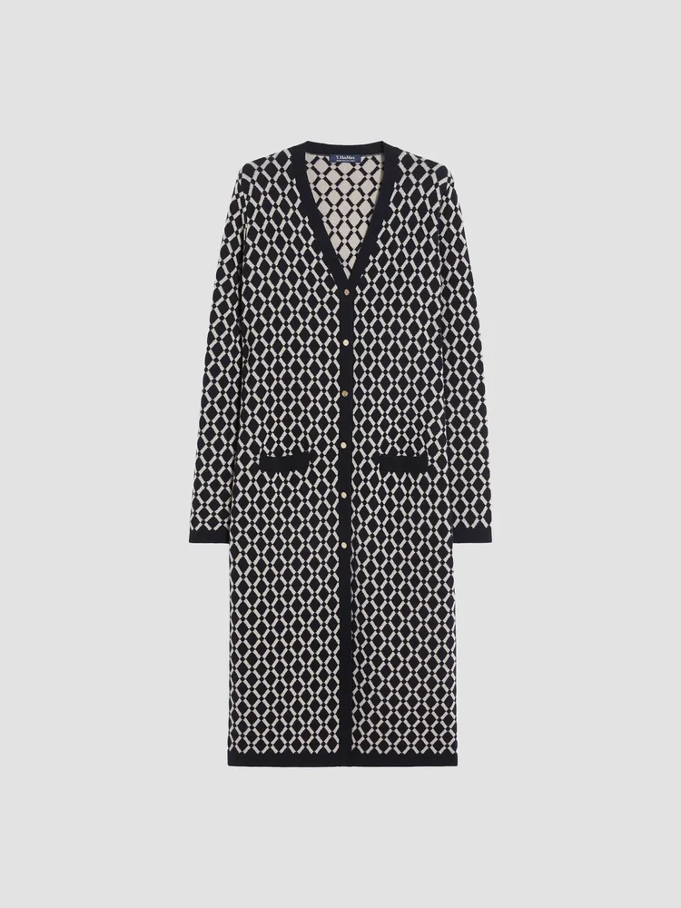 Long Jacquard Wool Cardigan