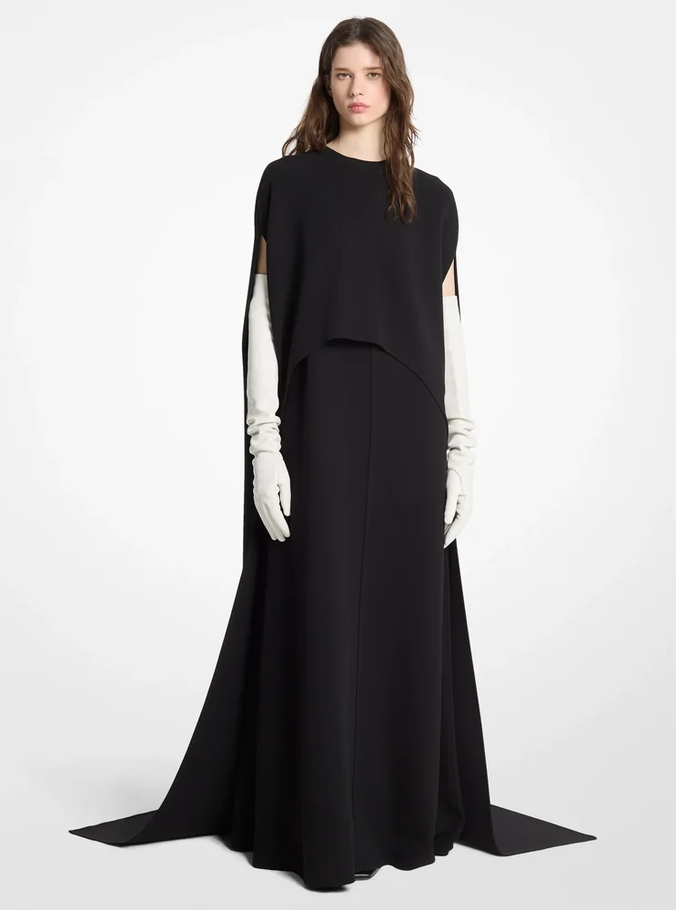 Double Faced Stretch Wool Cape Gown