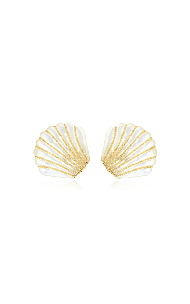 18K Yellow Gold Mother of Pearl Clip Earrings