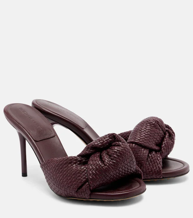 Cherry Intreccio leather mules