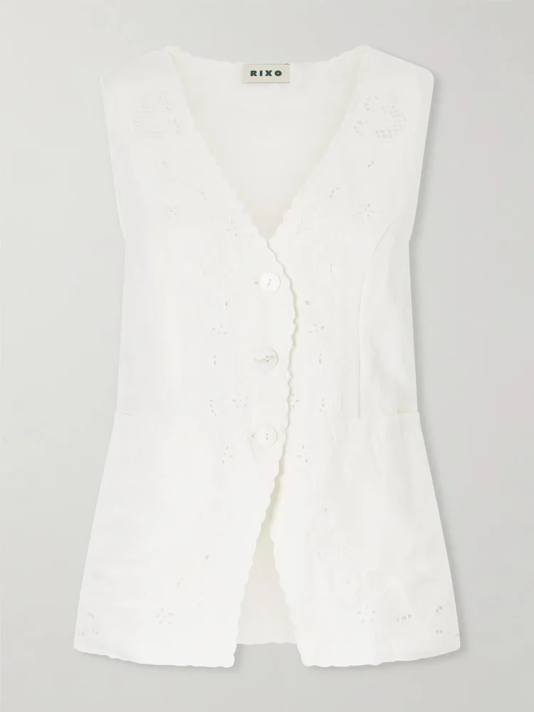 Jesse broderie anglaise linen-blend top