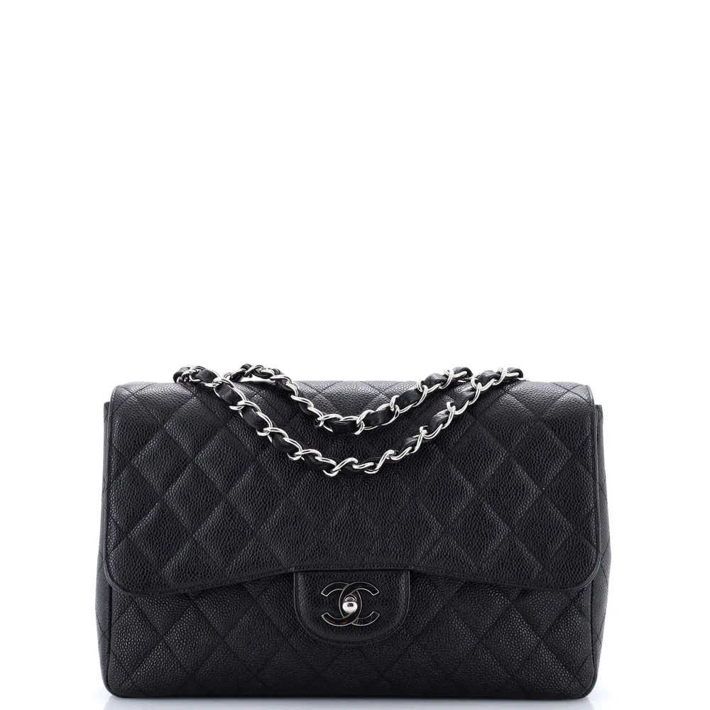 Pre-Owned Chanel Vintage Classic Single Flap Bag Quilted Caviar Jumbo
