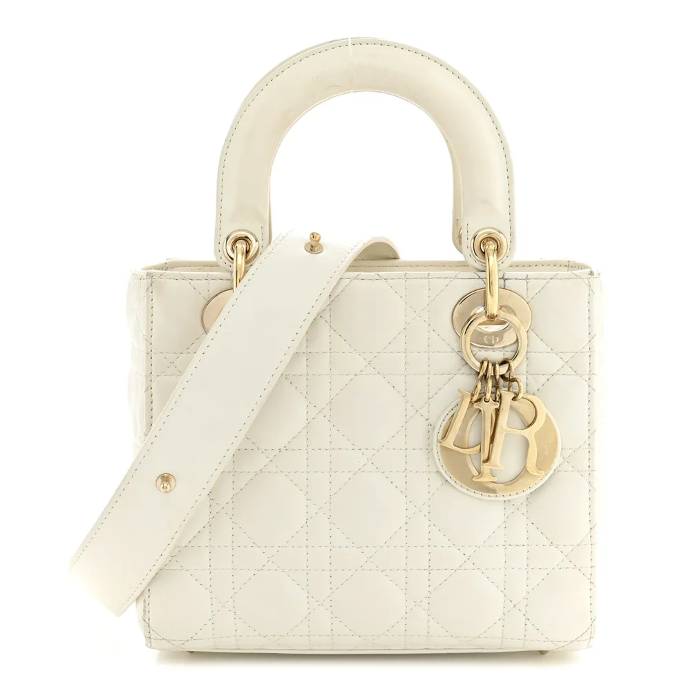 Pre-Owned Good Lambskin Cannage Small My ABCDior Lady Dior White