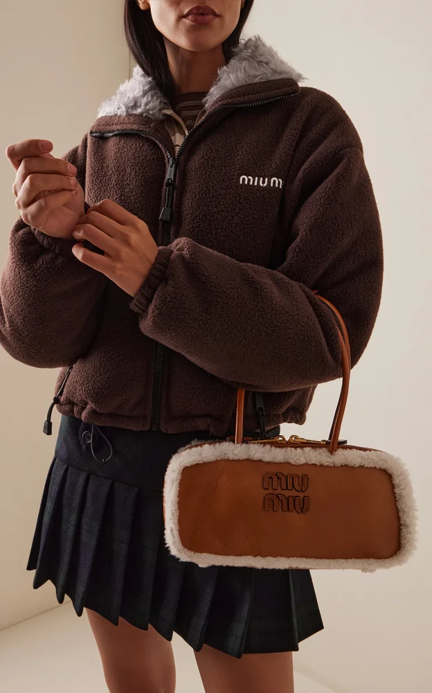 Arcadie Shearling-Trimmed Nubuck Bag