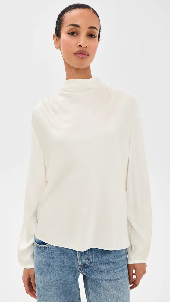 Draped Cowl Neck Silk Blouse