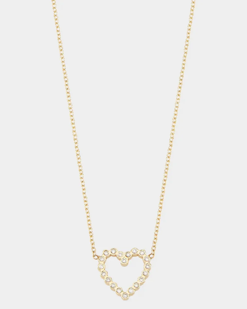 14K Yellow Gold Diamond Small Open Heart Pendant Necklace