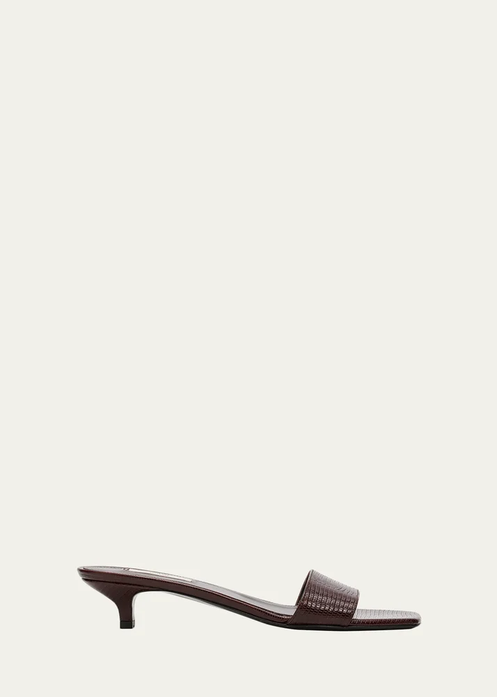 Lizard Leather Kitten-Heel Sandals