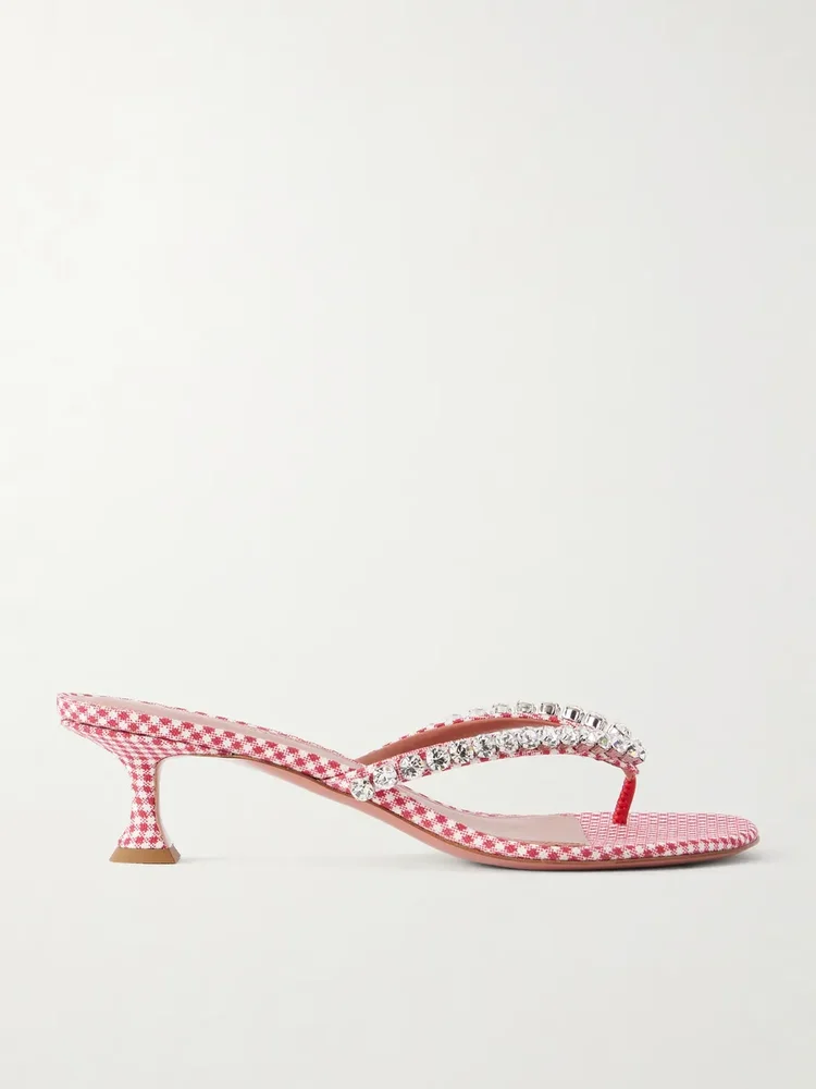 Gigi 45 checked crystal-embellished leather thong sandals