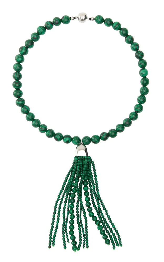 Delfina Rhodium-Plated Brass Malachite Necklace