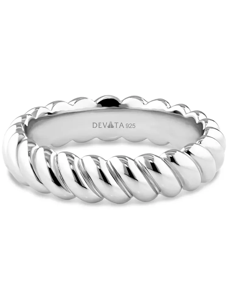 Rope Band Ring in Rhodium Plated Sterling Silver