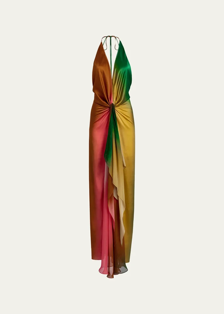 Dixon Twisted Satin Plunging Halter Maxi Dress