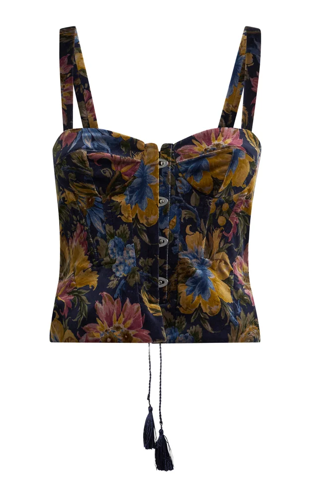 Floral Cotton-Blend Corset Top