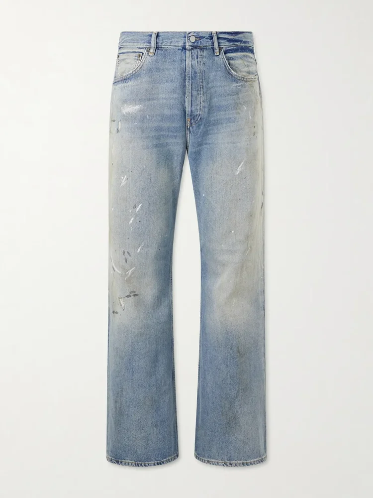 Stain-printed Straight-Leg Cotton Jeans