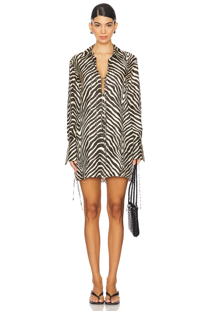 Sana Silk Shirt Tie Mini Dress