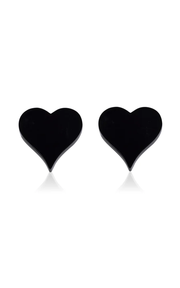 Onyx Heart Card 18K Yellow Gold Earrings